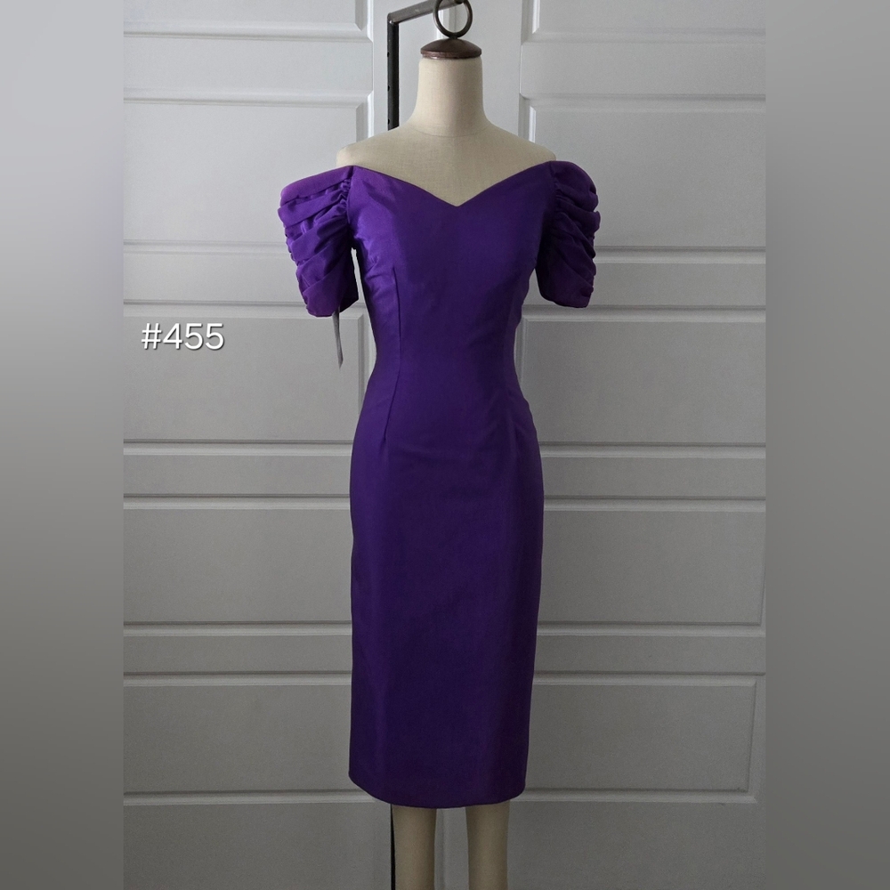 Purple Vintage 80's Off-the-shoulder Sheath Dress